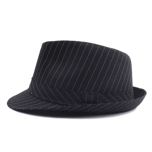 Classic black and white striped jazz fedora hat with narrow curled brim for men