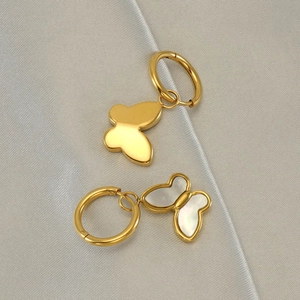 Gold butterfly hoop earrings with white shell inlay for women in a pair design