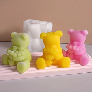 Detailed silicone mold for DIY 3D teddy bear candles and handmade plaster crafts