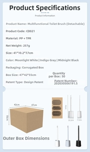 Detailed size specifications for the TPR toilet brush set including base dimensions