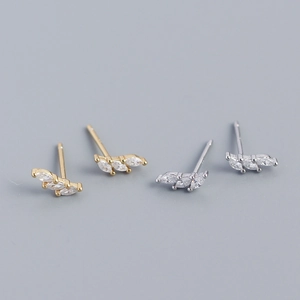S925 Sterling Silver Marquise Rhinestone Stud Earrings Minimalist Leaf Shape Paved Rhinestone Earrings For Women Daily Wear Jewelry Gift