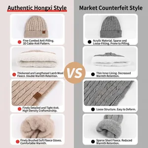 Winter knitted hat and glove set with fleece lining in beige and grey cable knit style