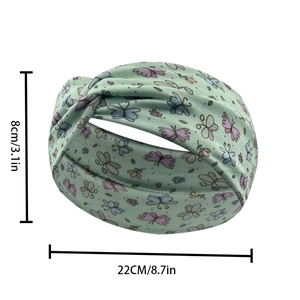 Green cartoon butterfly print headband with 8x22cm dimensions for kids sport hair styling