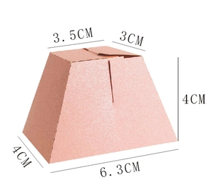 Detail showing dimensions of rose gold glitter hollow candy box for wedding gifts