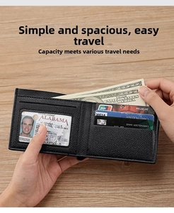 Interior view of black litchi grain bifold wallet showing card slots and cash pocket