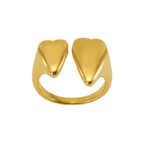 Anello aperto minimalista in acciaio inossidabile placcato oro 18k con doppio cuore