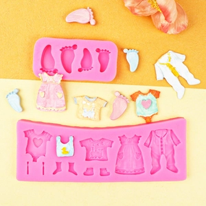 Baby shower silicone mold set for fondant including clothes, shoes and footprints