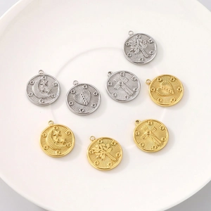 Round Pendants Stainless Steel 18K Gold Plated Sun Moon Heart Cross Tree Of Life DIY Jewelry Making Findings