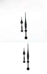 Detail view of 1059 model black aluminum clock hands with elegant teardrop design