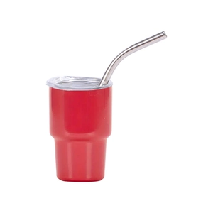 3oz red stainless steel mini travel tumbler with transparent lid and metal straw