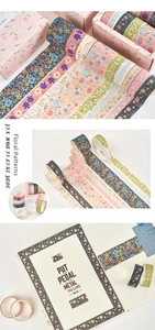 Detail of floral washi tape set including 10 rolls with various widths for journaling