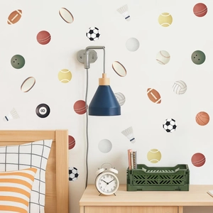 Boho style sports themed PVC wall stickers for kids rooms with soccer and basketball motifs