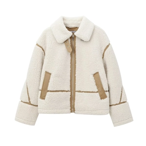Veste Sherpa Pour Femme Manteau Polaire Avec Passepoil En Daim Contrasté Fermeture Éclair Col À Revers Décontracté