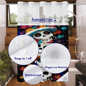 Details zum wasserdichten Halloween-Duschvorhang mit Einknöpffutter und Magneten