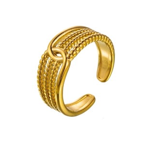 Detail of 18k gold plated stainless steel multi-layer ring featuring bead texture