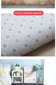 Detail of non-slip rubber backing and plush long-pile texture on round gradient rug
