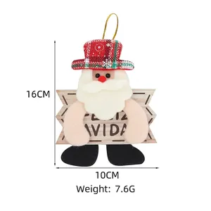 Christmas Santa fabric pendant with Feliz Navidad sign for holiday tree decoration