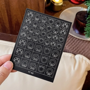Christmas nail stickers with white elk and snowflake patterns on black background YT 60