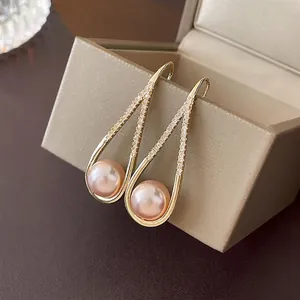 Water Drop Dangle Earrings Gold Plated Alloy Rhinestone Imitation Artificial Pearl With Silver Earring Post French Vintage Luxury Style For Women