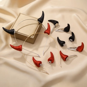 Serre Tête Cornes De Diable Pinces À Cheveux Alliage Paillettes Rouge Noir Halloween Fête Cosplay Coiffure Pour Femmes