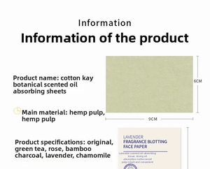 Linen and wood pulp oil absorbing sheets available in six various plant scents
