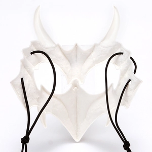 Detailed back view of white demon mask showing elastic strap for cosplay and parties