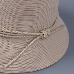 Fine knit summer sun bucket hat for women featuring delicate woven texture and decorative knot
