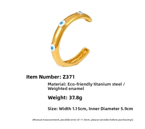 Detailed size and material specs for 18k gold plated titanium enamel evil eye bangle