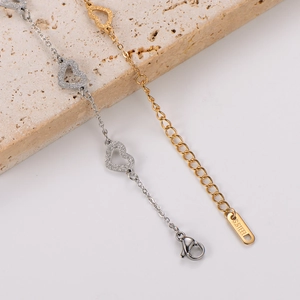 Gold and silver heart link stainless steel bracelets with lobster clasp and extender