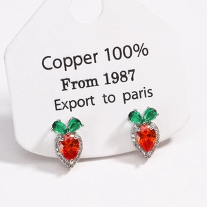 Strawberry Shape Stud Earrings Red Zircon Fruit Dainty Copper Earring Post Jewelry For Women Girls