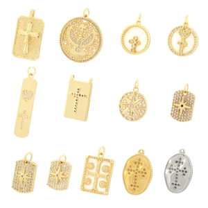 18K gold plated cross pendants with micro-pave zircons for DIY jewelry making