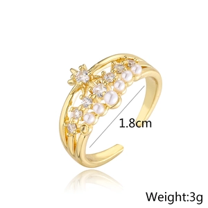 Detail showing 1.8cm inner diameter and 3g weight of the gold pearl zircon ring