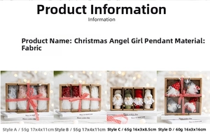 Detail view of plush Christmas gnome ornaments with size and weight specifications