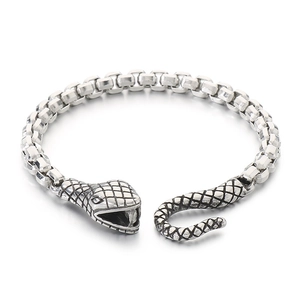 Industrial rattlesnake clasp square pearl chain bracelet in vintage silver finish