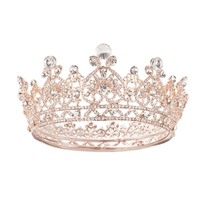 Elegant rose gold tiara with sparkling crystal rhinestones for bridal wedding hairstyle