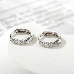 Polished silver copper hoop earrings with marquise-cut clear zirconia stones