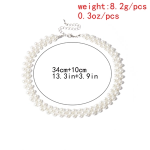 Three-layer faux pearl choker necklace featuring silver lobster clasp and extension chain
