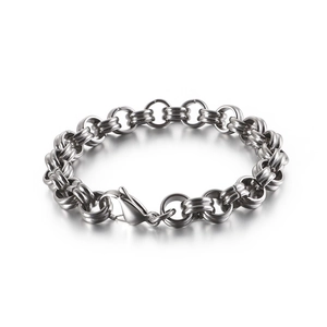 Men Stainless Steel Chain Bracelet O-Ring Interlocking Circle Punk Hip Hop Minimalist Heavy Industrial Jewelry Unisex