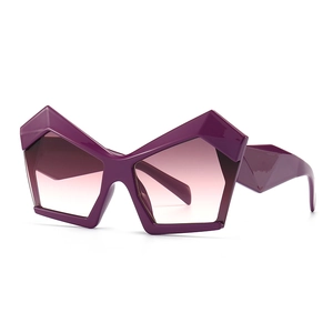 Irregular geometric purple sunglasses with gradient lenses for a bold fashion statement