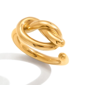 Polished 18K gold stainless steel open ring with a minimalist twisted knot design