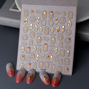 Tulip Nail Stickers 5D Relief Gold Bronzing Rhinestone Flower Manicure Decals DIY Beauty Accessories For Women