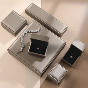 Brushed PU jewelry box set for rings and necklaces in elegant champagne gold finish