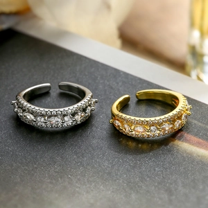 Adjustable gold and silver geometric rings set with zircon marquise stones