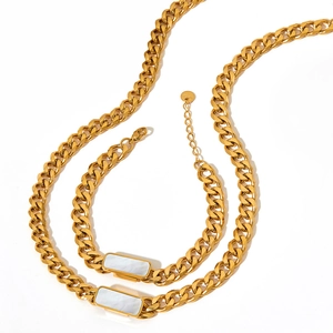 Retro gold chunky chain jewelry set with square mother of pearl pendant necklaces