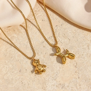 Minimalist 18K gold plated stainless steel balloon dog and bear pendant necklaces