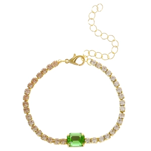 Elegantes Goldarmband mit grünem Smaragd-Stein und Kristall-Tenniskette für Damen
