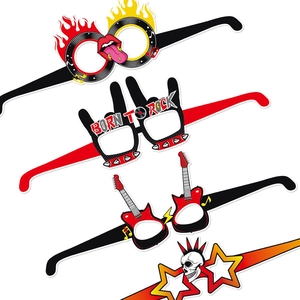 Rock music birthday party paper glasses set with Born to Rock text and guitar design