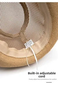 Détail de la calotte en maille respirante et du bandeau réglable sur un chapeau paille