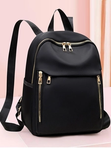Fashion Women Backpack Nylon Large Capacity Multi Pocket Casual Travel Simple Style Gold Zipper Lightweight Schoolbag