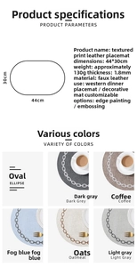 Detail of 44x30cm faux leather oval placemats with fabric texture and chain edge patterns